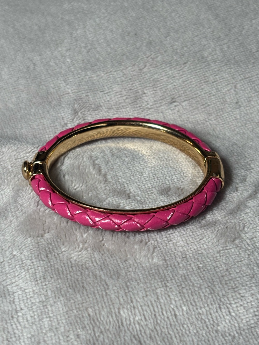 Coach Pink Braided Leather Gold Bangle Bracelet - Picture 5 of 5